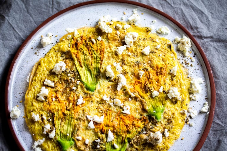 Omelette with courgette flowers and za’atar